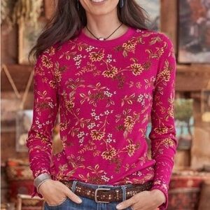 Sundance Loretta Pink Floral Print Thermal Long Sleeve Waffle Knit Top